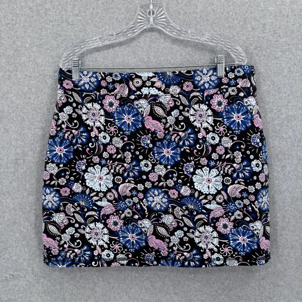 Talbots Everyday Yoga Skort Women PXL Black Floral Cotton Stretch Athletic Skirt